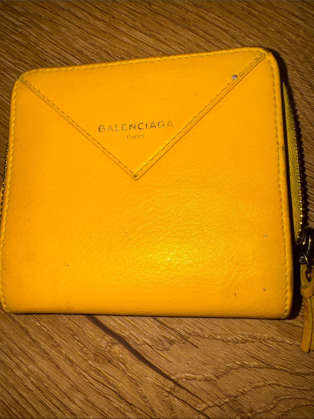 Balenciaga Yellow Leather Zip Around Wallet